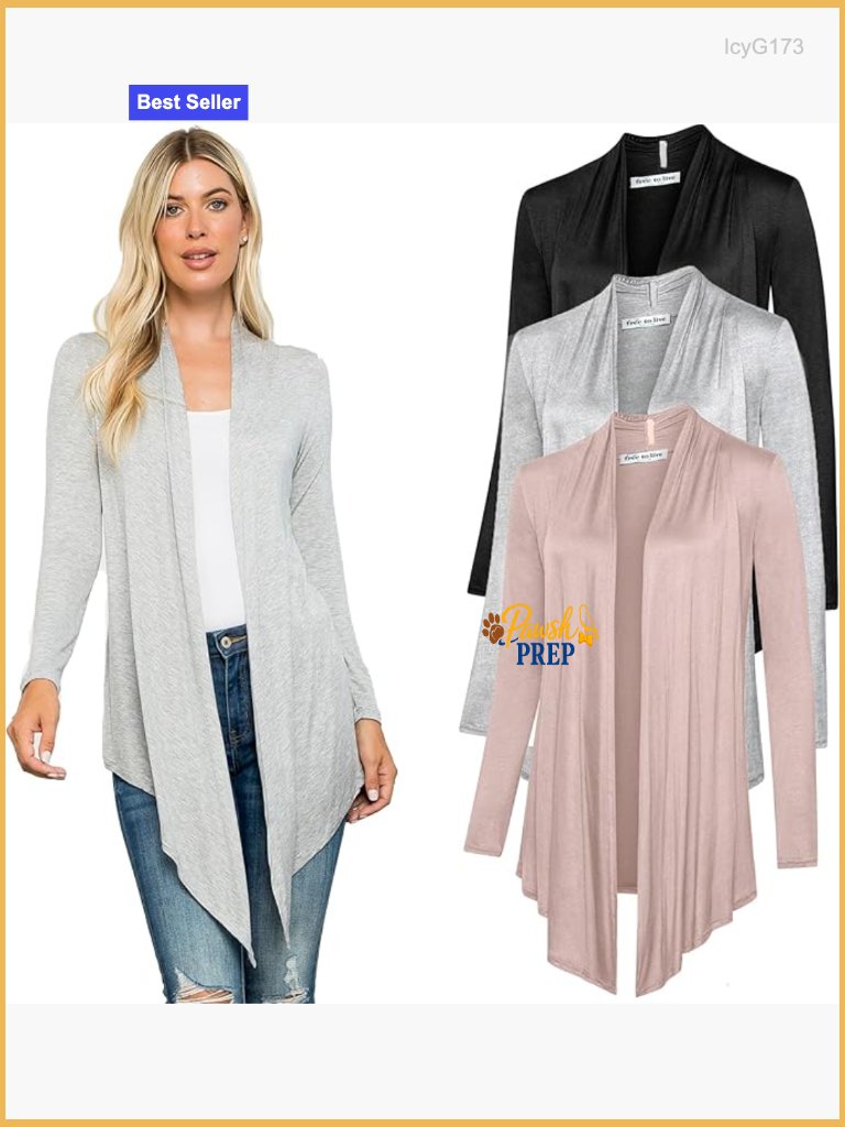 3 Pack Long Sleeve Knit Cardigan Set Open Front Lightweight Draped Duster Shrug